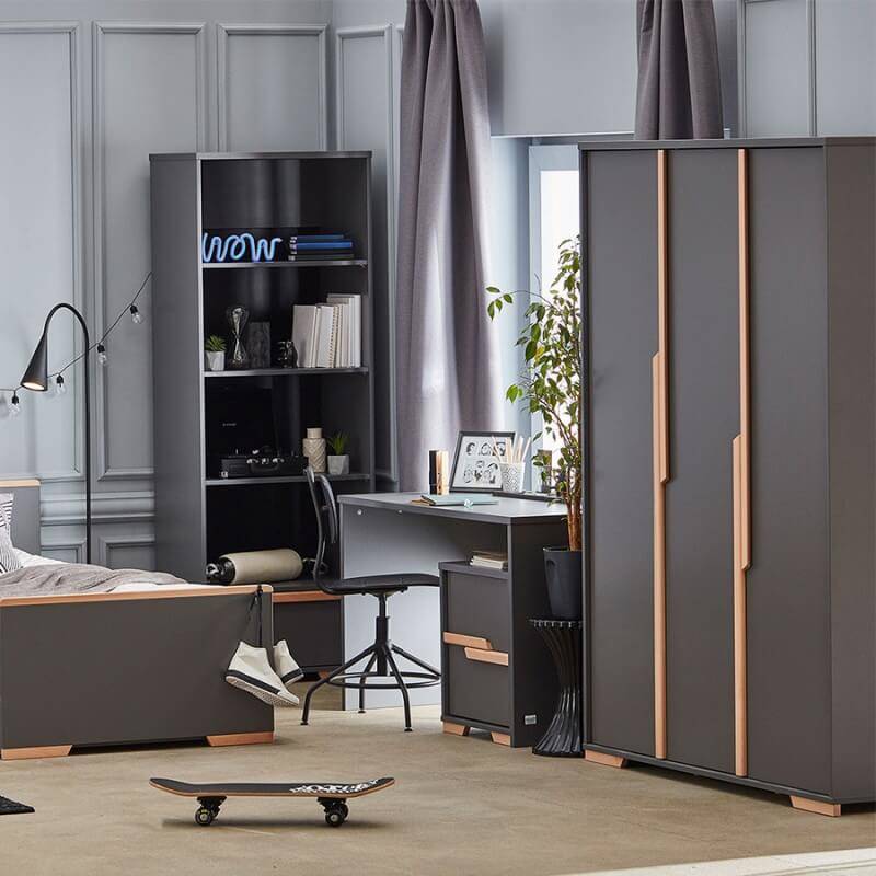 Armoire 3 portes noire Snap pour chambre ado