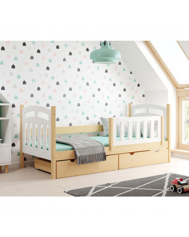 Collection Sidoine Design Chambre Enfant scandinave Meubletmoi Lit Simple 90x190 décor chêne Beige et tête de lit Blanche