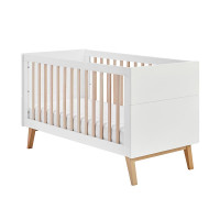 Lit évolutif blanc et hêtre naturel 140x70cm - SWING - pour chambre bébé