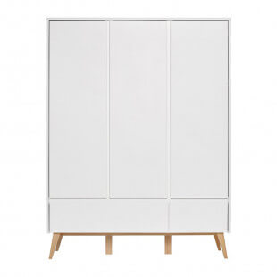 Armoire triple blanche et hêtre naturel SWING pour chambre bébé