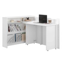 Bureau pliant avec rangements blanc brillant pour télétravail version droite - WORK CONCEPT