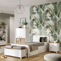 Lit junior blanc et chêne STORY 200x90cm avec matelas pour chambre enfant
