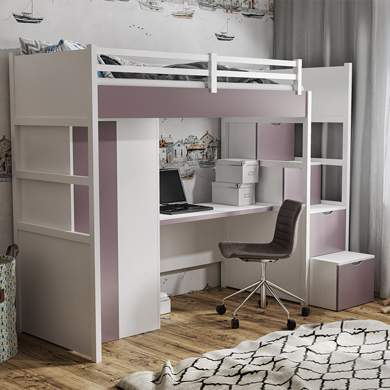 Lit mezzanine TRISTAN avec armoire et bureau