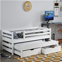 Lit gigogne Martin en pin massif pour chambre enfant couleur blanc