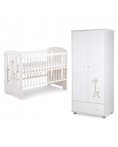 Pack lit bébé + armoire double GIRAFE blanc