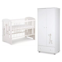 Pack lit bébé + armoire double GIRAFE blanc