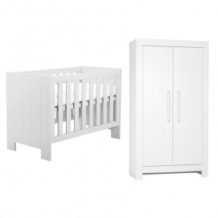 Pack lit bébé à barreaux + armoire 2 portes CALMO blanc