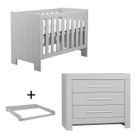 Pack lit bébé à barreaux 120x60 + commode langer CALMO gris