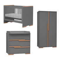 Pack SNAP gris (lit 60x120cm  + armoire double +commode ) pour chambre de bébé