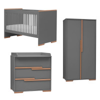 Pack SNAP gris (lit 70x140 + armoire double +commode ) pour chambre de bébé