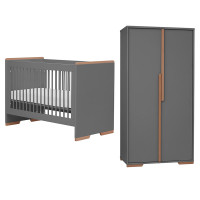 Pack lit bébé 120 + armoire double graphite