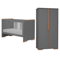 Pack lit bébé 140cm + armoire double graphite