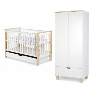 Pack lit bébé 120+ armoire double KIWO blanc et pin
