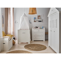 Pack lit bébé 120 ou 140+ commode avec plan à langer PLAGE blanc