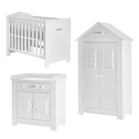 Pack lit bébé 120+ commode avec plan à langer+ armoire double PLAGE blanc