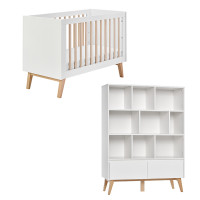 Pack lit bébé 120+ bibliothèque SWING blanc et hêtre