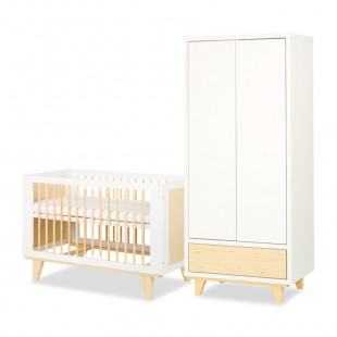 Pack lit bébé 120+armoire double LYDIA blanc et pin