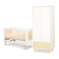 Pack lit bébé 140+armoire double LYDIA blanc et pin