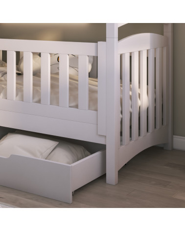 Lit superposé PILOU blanc avec barrière amovible pour chambre enfant