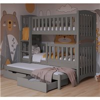 Lit superposé NATHAN 3 couchages avec barrières hautes gris pour enfant