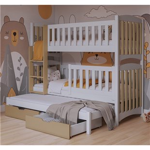 Lit superposé NATHAN 3 couchages avec barrières hautes version bicolore