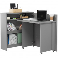 Bureau pliant SLIM couleur gris avec rangements pour télétravail - WORK CONCEPT