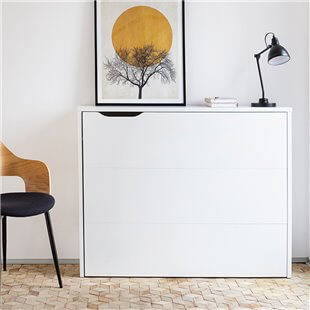 Bureau pliant SLIM blanc avec rangements pour télétravail - WORK CONCEPT