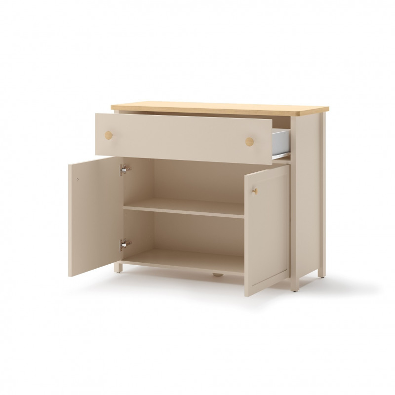 Commode beige et chêne STORY 2 portes + 1 tiroir