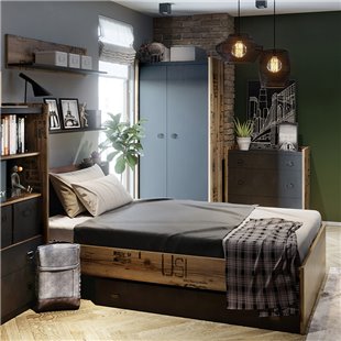 Pack chambre ado FARGO lit avec matelas + chevet + bureau + étagère