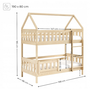 Dimensions du lit Zoe avec des couchages 80 cm x 190 cm